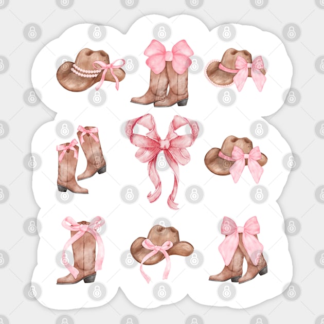Cowgirl Boots Baby Bow Preppy Y2k Coquette Sticker by JessArty